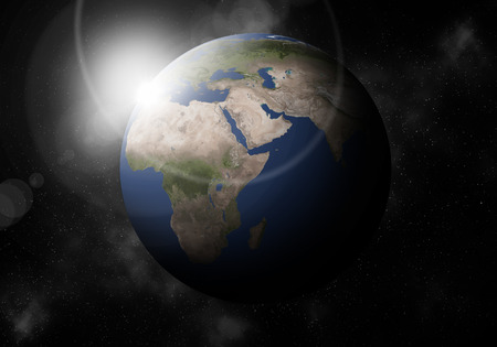 Third planet from the Sun is Earth ,Solar system planetarium, Elements of this image furnished by NASA.の写真素材