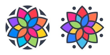Simple geometric mandala logotype. Circular logo for boutique, flower shop, business, interior. Simple floral mandala pattern for coloring book pages, tattoo prints and decorative stamps.のイラスト素材