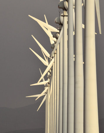Aeolian park with mills in perfectly alignment