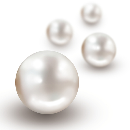 Illustration pearl background with four pearls and narrow depth of field isolated on whiteの写真素材