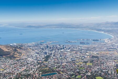 View of Table Bay and Cape Town from top of Table Mountainの写真素材