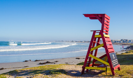 Early morning photo of open lifeguard tower on Atlantic Beach, Melkbosstrand, Western Cape, South Africaの写真素材