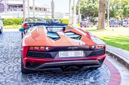 CAPE TOWN , SOUTH AFRICA - 01 JANUARY 2019:  Brand new Lamborghini Aventador S parked in front of the Table Bay Hotel at V & A Waterfront in Cape Townのeditorial素材