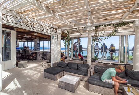 CAPE TOWN , SOUTH AFRICA - 03 JANUARY 2019: Hemingway Bar interior with sea sand floor at the Cape to Cuba Restaurant in Kalk Bay, Western Cape, South Africaのeditorial素材