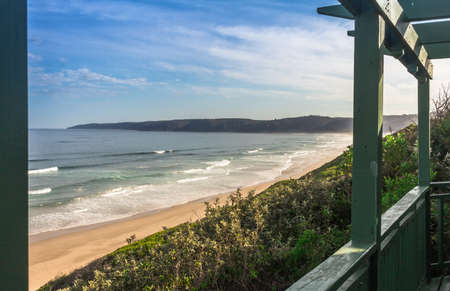 Beach seaside, Wilderness resort in South Africa with cottage verandah overlooking the ocean sea sideの写真素材