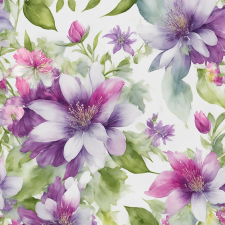 Summer pattern with watercolor flowers, handmade painting.の素材