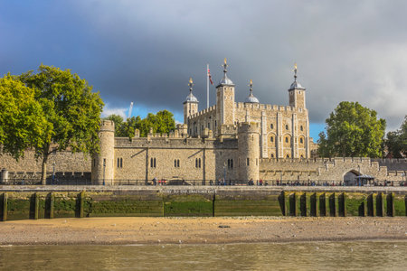 View of the Tower of London, a historic castle located on the north bank of the River Thames in...