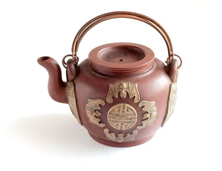 Traditional Chinese clay teapot on white backgroundの写真素材