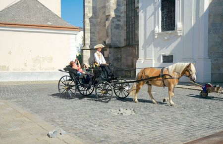 Sightseeing horse-drawn carriage in Old Town, Bratislava, Slovakiaのeditorial素材