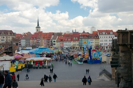 Erfurt Germany  April 6 2015: View of Domplatz from St. Mary's Cathedral. Easter week.のeditorial素材