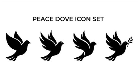 Collection of different peace doves, flying birds, olive branch symbolsのイラスト素材
