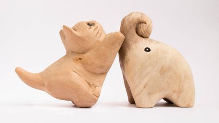 Cat, Owl and Elephant wooden dollsの写真素材