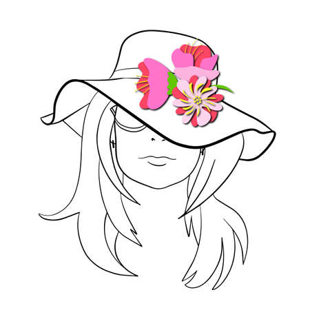 Abstract Woman face with hat. Paper cut illustration a flowersのイラスト素材