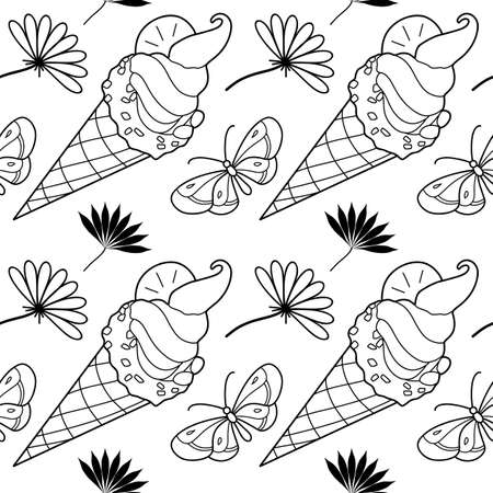 contour seamless pattern, a set of summer sweetsのイラスト素材
