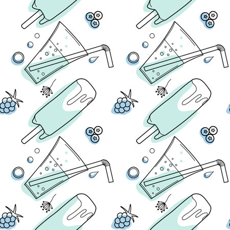 contour and spot seamless pattern, a set of summer sweets