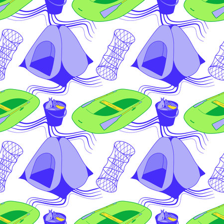 vector seamless pattern on the topic of fishing. flat drawingのイラスト素材
