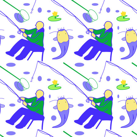 vector seamless pattern on the topic of fishing. flat drawingのイラスト素材