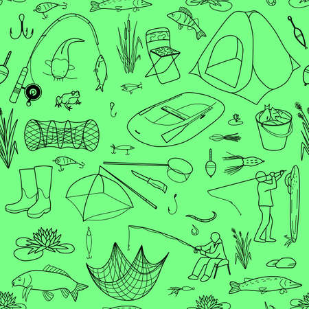 vector seamless pattern on the topic of fishingのイラスト素材