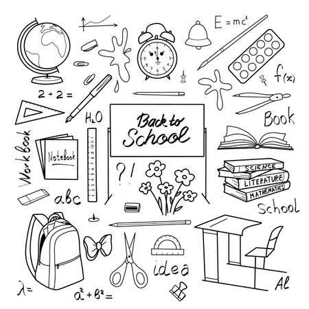 contour drawings, school elements set Back to Schoolのイラスト素材