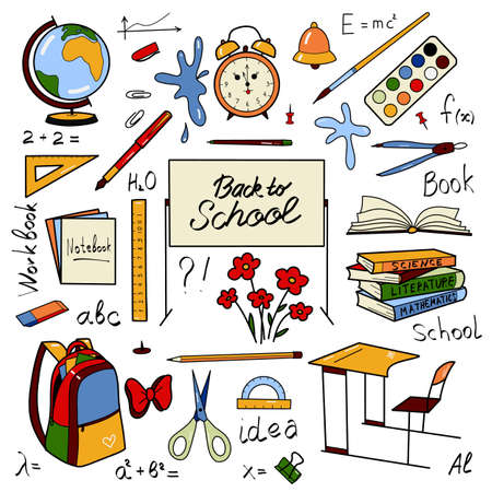 Flat drawings, school elements set Back to Schoolのイラスト素材