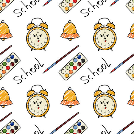 vector seamless pattern elements Back to School pencilのイラスト素材