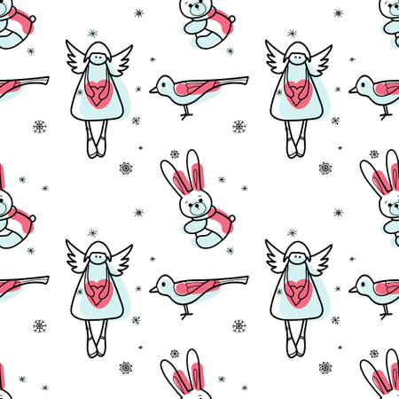 vector contur and spot seamless pattern New Year, Christmasのイラスト素材
