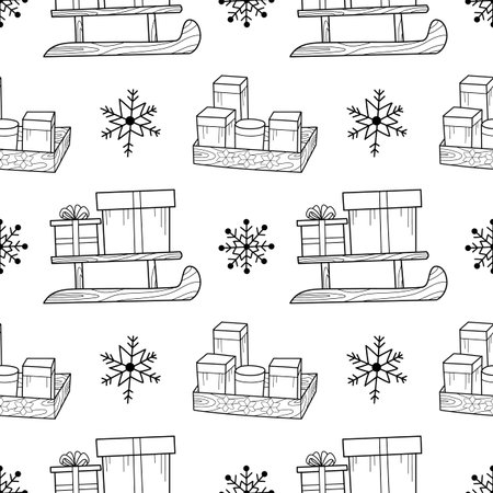 vector contur seamless pattern New Year s, Christmas decorationsのイラスト素材