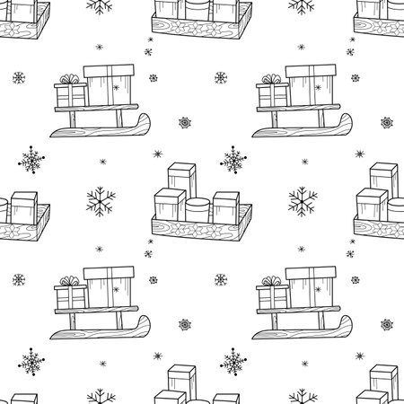 vector contur seamless pattern New Year s, Christmas decorationsのイラスト素材