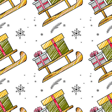 vector pencil seamless pattern New Year s, Christmas giftsのイラスト素材