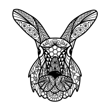 painted bunny for Chinese New Year and Easter, coloring book.のイラスト素材