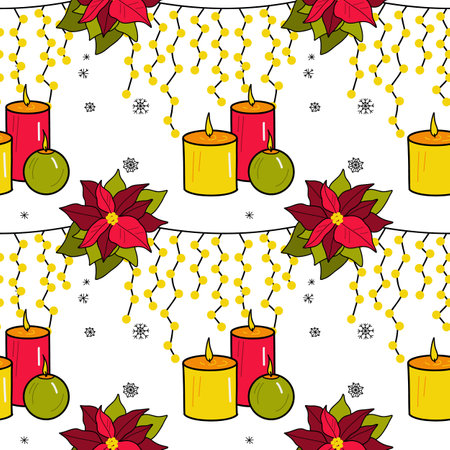 vector flat seamless pattern New Year s, Christmas decorationsのイラスト素材