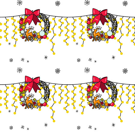 vector flat seamless pattern New Year s, Christmas decorationsのイラスト素材