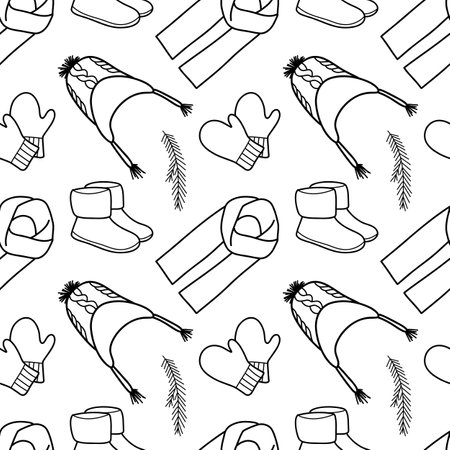 vector contur seamless pattern of winter clothesのイラスト素材