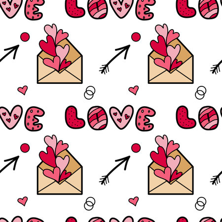 vector seamless pattern on Valentine's Day, February 14 Loveのイラスト素材