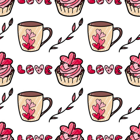 vector seamless pattern on Valentine's Day, February 14 Loveのイラスト素材