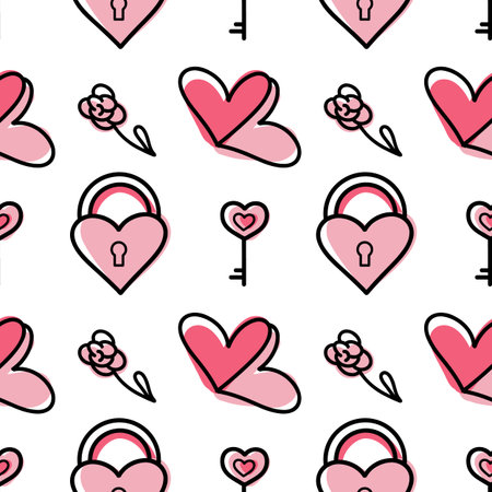 vector seamless pattern on Valentine's Day, February 14 Loveのイラスト素材