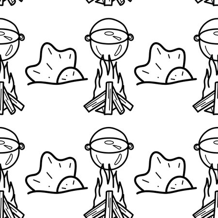 Seamless pattern contour drawings of hiking, camping vectorのイラスト素材