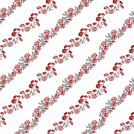 watercolor seamless pattern - Ivan Kupala holiday, festival ethnic flowers, embroideryの写真素材