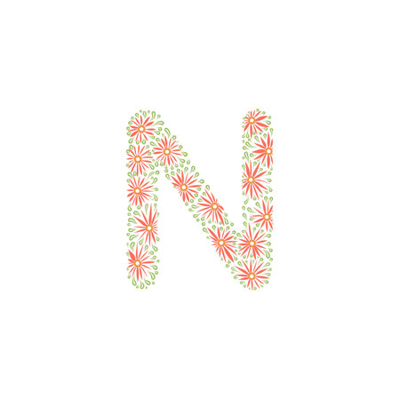 Flower Alphabet of the English language - letter - Nのイラスト素材