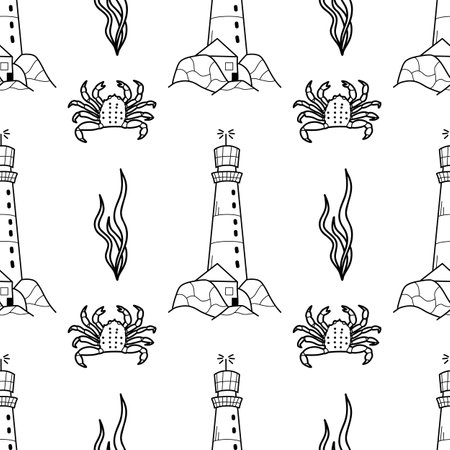 vector contur seamless pattern on the theme of sea cruiseのイラスト素材