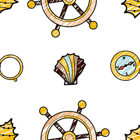 vector pencil seamless pattern on the theme of sea cruiseのイラスト素材