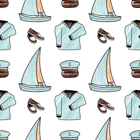 vector pencil seamless pattern on the theme of sea cruiseのイラスト素材