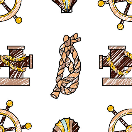 vector pencil seamless pattern on the theme of sea cruiseのイラスト素材