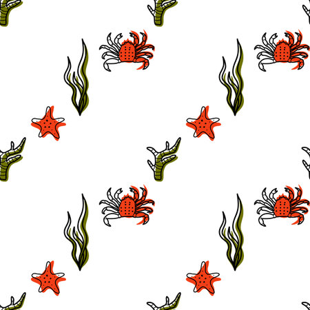 vector contur and color stain seamless pattern on the theme of sea cruiseのイラスト素材