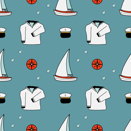 vector flat seamless pattern on the theme of sea cruiseのイラスト素材