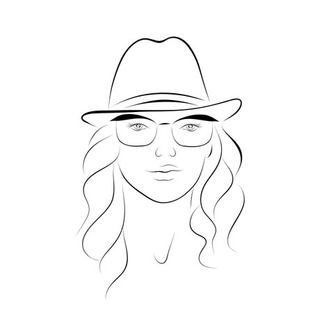 Abstract girl in a hat. Continuous line drawing. vectorのイラスト素材