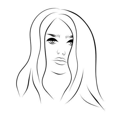 Abstract Woman face. Continuous line drawing. vectorのイラスト素材