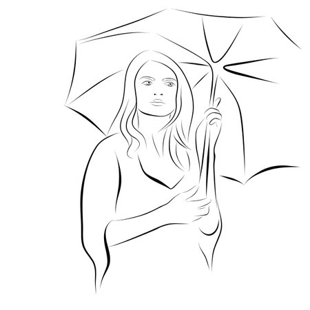 Abstract girl with umbrella. Continuous line drawing. vectorのイラスト素材