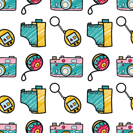 Abstract seamless pattern in 90s style pencil drawingsのイラスト素材