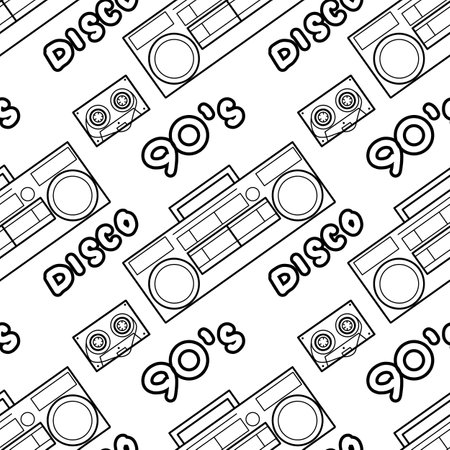 Abstract seamless pattern in 90s style outlineのイラスト素材